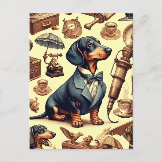 Dachshund Illustratie Briefkaart (Voorkant)