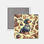  Dachshund Illustratie Magneet (Voorkant / Achterkant)