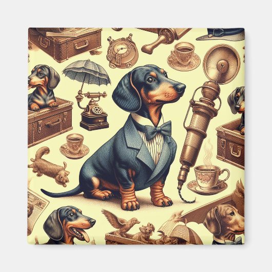  Dachshund Illustratie Magneet (Voorkant)