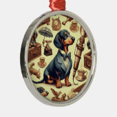 Dachshund Illustratie Metalen Ornament (Rechts)