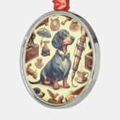 Dachshund Illustratie Metalen Ornament (Links)