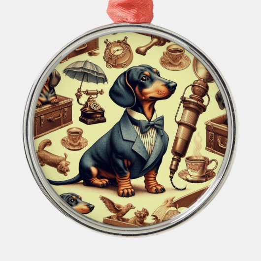 Dachshund Illustratie Metalen Ornament (Voorkant)