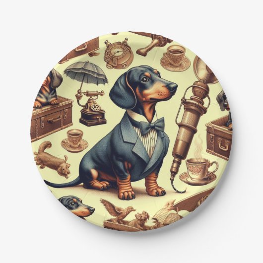  Dachshund Illustratie Papieren Bordje (Voorkant)