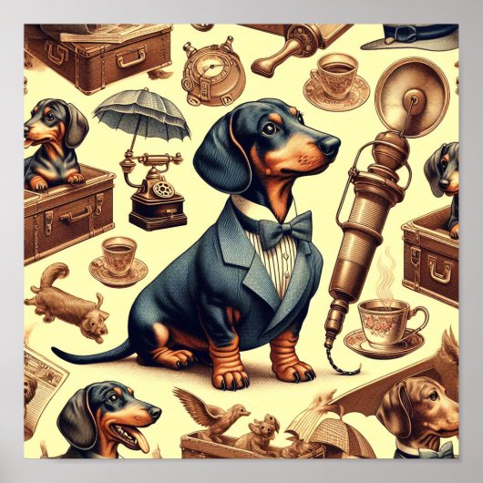 Dachshund Illustratie Poster (Voorkant)