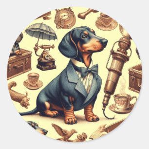  Dachshund Illustratie Ronde Sticker