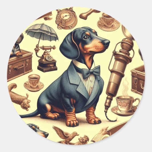  Dachshund Illustratie Ronde Sticker (Voorkant)