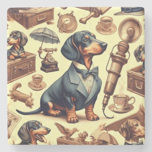Dachshund Illustratie Stenen Onderzetter (Voorkant)