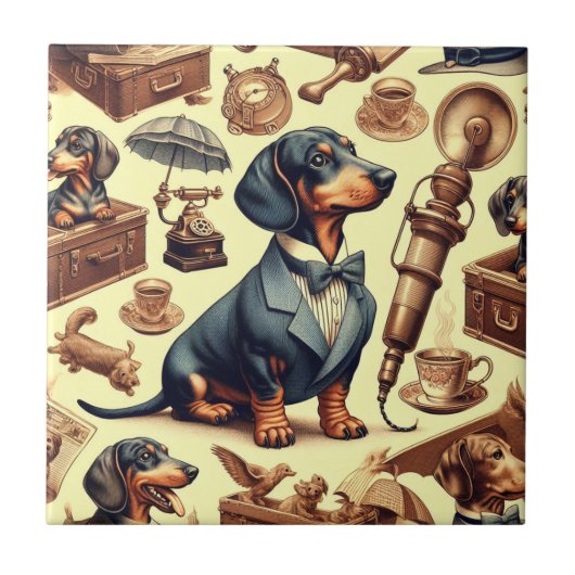 Dachshund Illustratie Tegeltje (Voorkant)