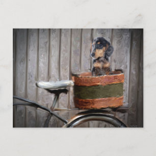 Dachshund In a Basket PostcardMagnet Briefkaart