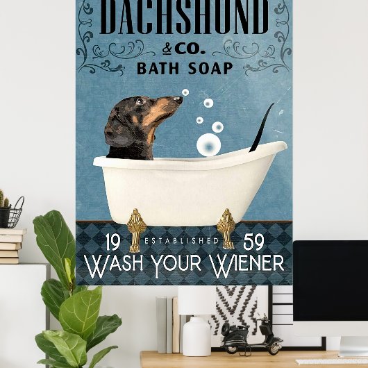 Dachshund in bad poster (Thuiskantoor)