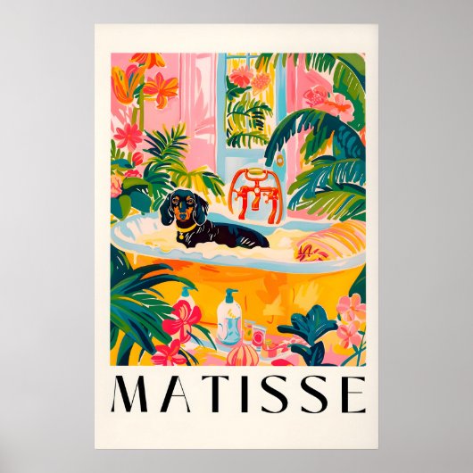 Dachshund in badkuip print leuke Matisse stijl hon (Voorkant)