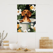 Dachshund in badposter, grappige hond poster (Keuken)