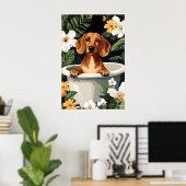 Dachshund In Bathtub Poster, Funny Dog Poster (Thuiskantoor)