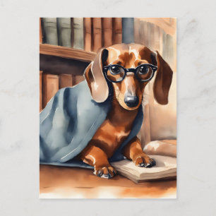  Dachshund in de Oude Bibliotheek Briefkaart