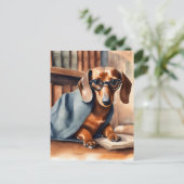 Dachshund in de Oude Bibliotheek Briefkaart (Staand voorkant)