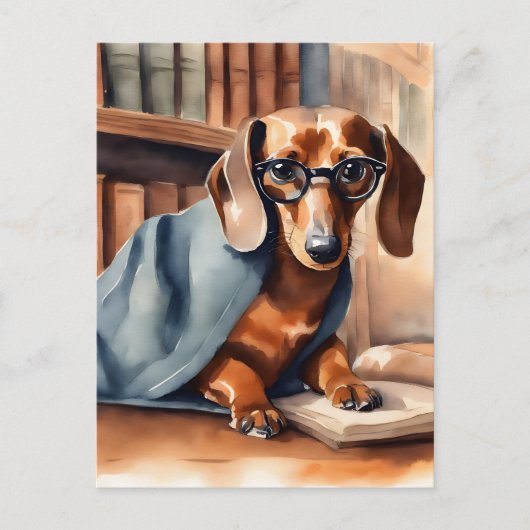 Dachshund in de Oude Bibliotheek Briefkaart (Voorkant)