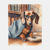  Dachshund in de Oude Bibliotheek Fleece Deken (Voorkant)