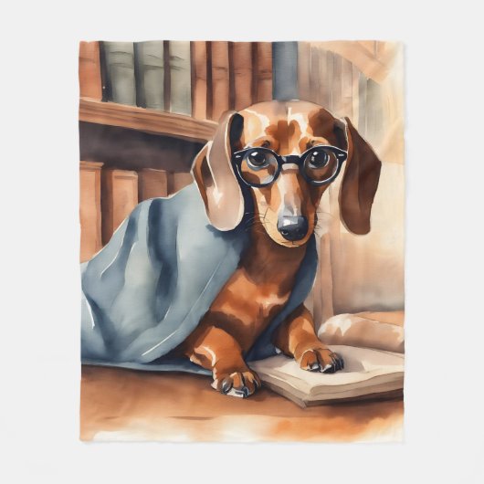 Dachshund in de Oude Bibliotheek Fleece Deken (Voorkant)