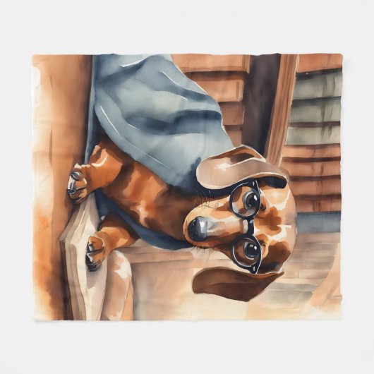  Dachshund in de Oude Bibliotheek Fleece Deken (Voorkant (Horizontaal))