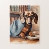  Dachshund in de Oude Bibliotheek Legpuzzel (Verticaal)