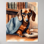  Dachshund in de Oude Bibliotheek Poster (Voorkant)