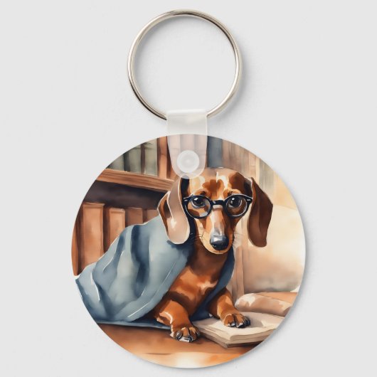  Dachshund in de Oude Bibliotheek Sleutelhanger (Voorkant)