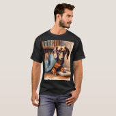  Dachshund in de Oude Bibliotheek T-shirt (Voorkant volledig)