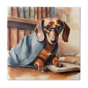 Dachshund in de Oude Bibliotheek Tegeltje