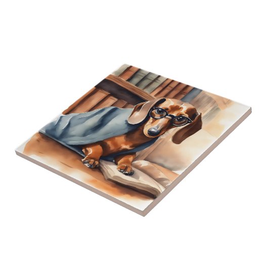  Dachshund in de Oude Bibliotheek Tegeltje (Zijkant)