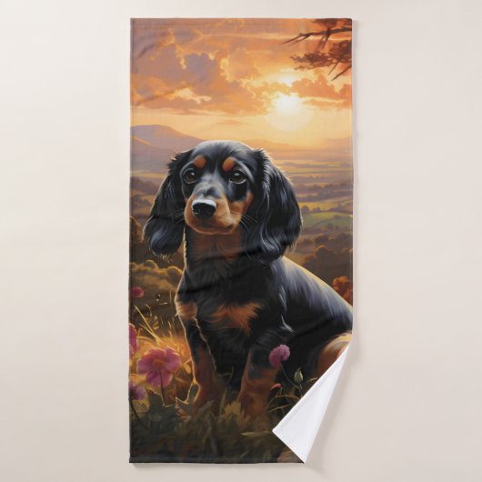 Dachshund in de schemering badhanddoek (Badhanddoek)