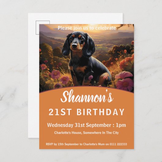 Dachshund in de schemering uitnodiging briefkaart (Voorkant / Achterkant)