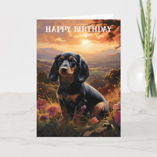 Dachshund in de schemering Verjaardag Kaart (Voorkant)
