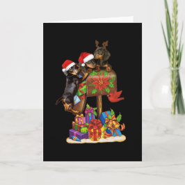 Dachshund in doos brief buiten Kerst decoraties Kaart