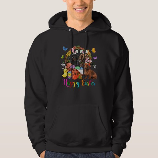 Dachshund In Easter Eggs Basket Dogs Bunny Ears Ea Hoodie (Voorkant)
