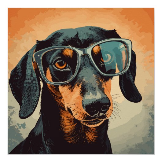 Dachshund in een bril perfect poster (Voorkant)