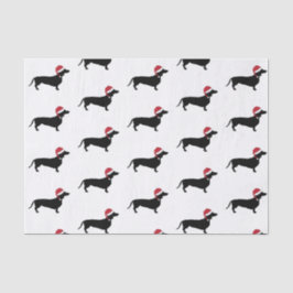 Dachshund in een kerstkerstman met kerstmis tissuepapier