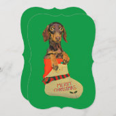 Dachshund in een kerstkous feestdagenkaart (Voorkant / Achterkant)