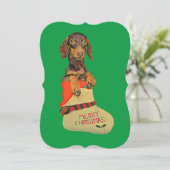 Dachshund in een kerstkous feestdagenkaart (Staand voorkant)