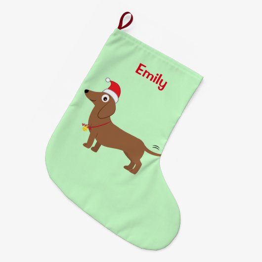Dachshund in een Santa Hat Grote Kerstsok (Voorkant (Hangend))
