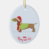 Dachshund in Face Mask Kerstmis 2020 Keramisch Ornament (Rechts)