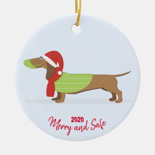 Dachshund in Face Mask Kerstmis 2020 Keramisch Ornament (Voorkant)