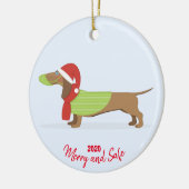 Dachshund in Face Mask Kerstmis 2020 Keramisch Ornament (Links)