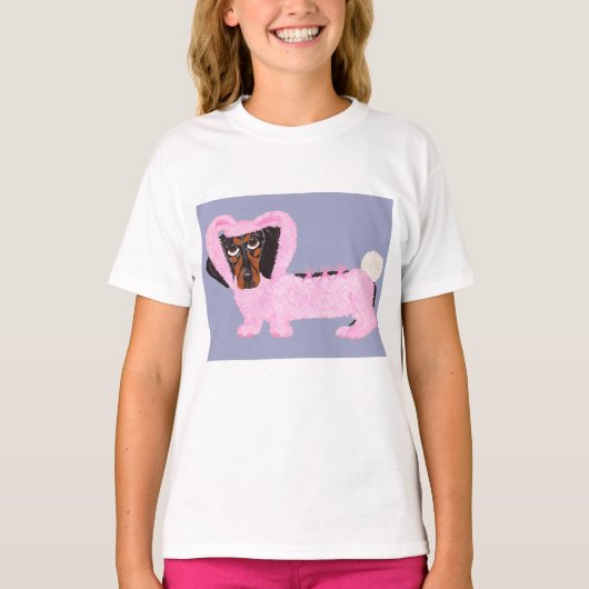 Dachshund In Fuzzy Pink Bunny Suit T-shirt (Voorkant)