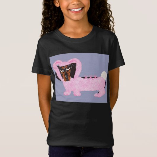 Dachshund In Fuzzy Pink Bunny Suit T-shirt (Voorkant)