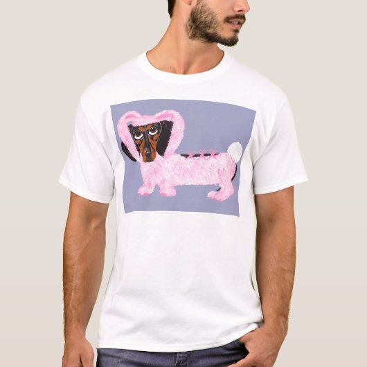 Dachshund in Fuzzy roze bunny Suit T-shirt (Voorkant)