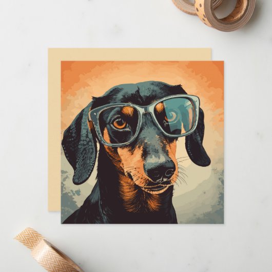 Dachshund in glazen notitiekaartje (Voorkant / Achterkant in situ)