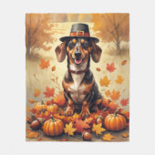 Dachshund in herfstbladeren Thanksgiving Kunst Fleece Deken (Voorkant)