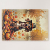 Dachshund in herfstbladeren Thanksgiving Kunst Legpuzzel (Horizontaal)