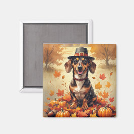 Dachshund in herfstbladeren Thanksgiving kunst Magneet