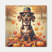 Dachshund in herfstbladeren Thanksgiving kunst Magneet (Voorkant)